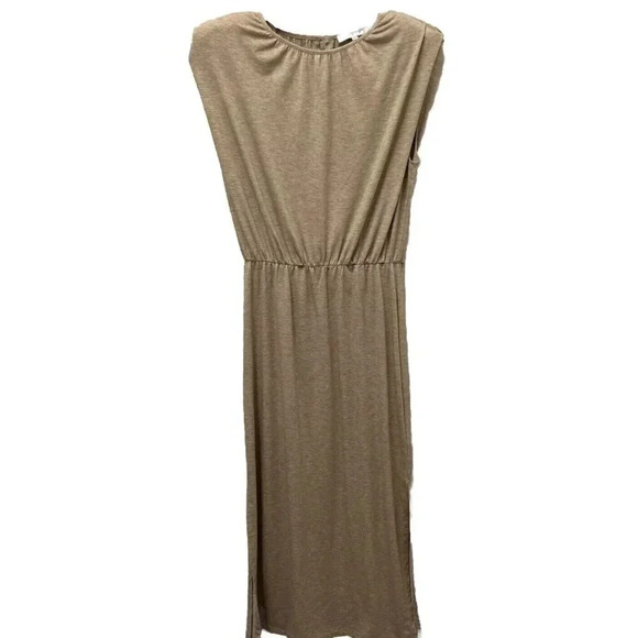 WAYF Womens Dress S Tan Padded Shoulder Midi Dress 80s‎ Retro Style Capsule - Picture 1 of 11